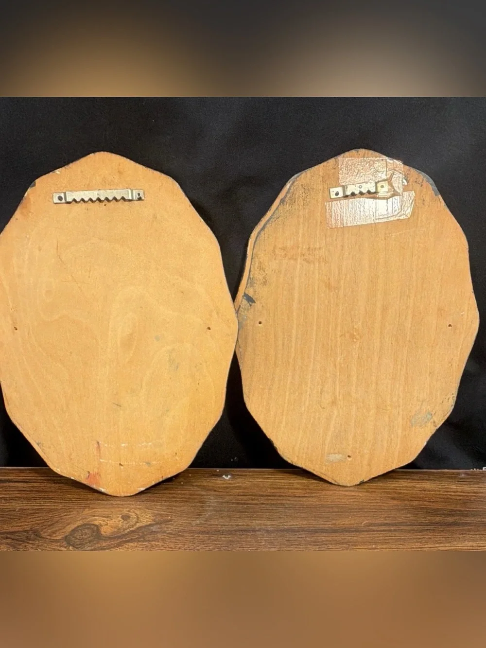 Vintage 70-‘80’s Hand-Painted Wood Plaque Set Big Eyes Kids Sugar & Spice 10x7